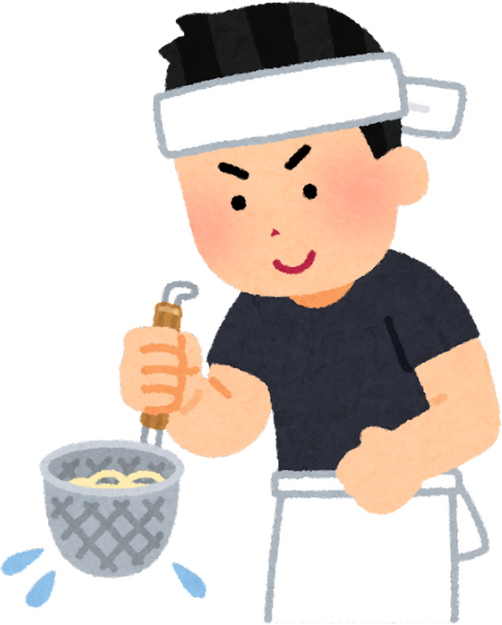 Illustration of Ramen Shop Worker Draining Noodles